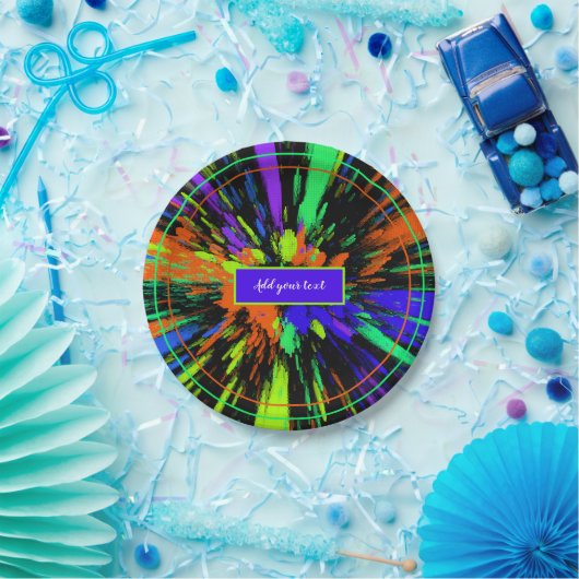 Verf Splatter Kleurrijke Neon Custom Papieren Bordje (Feest)