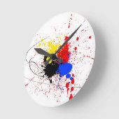 Verf Splatter Kunstzwart Blauw Rood Geel Ronde Klok (Hoek)