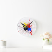 Verf Splatter Kunstzwart Blauw Rood Geel Ronde Klok (Huis)