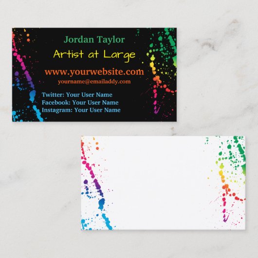 [Verf Splatter] Modern Abstract artistiek zwart Visitekaartje (Voorkant / Achterkant)