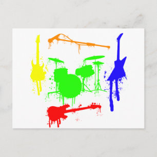 Verf Splatter Muziekinstrumenten Band Graffiti Briefkaart