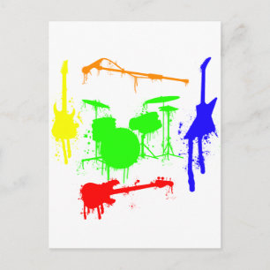 Verf Splatter Muziekinstrumenten Band Graffiti Briefkaart