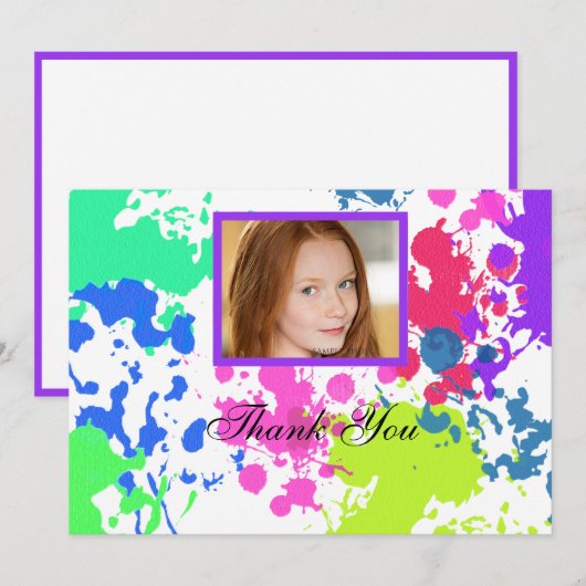 Verf Splatter Neon Foto Hartelijk dank Bedankkaart (Voorkant / Achterkant)