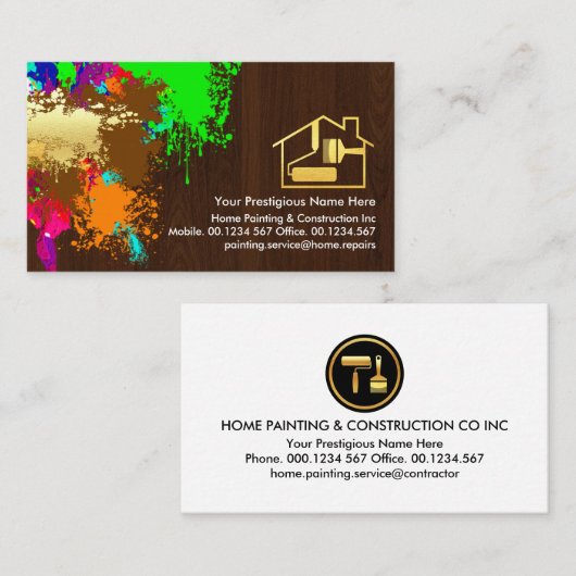 Verf Splatter Op Houtkorrel Visitekaartje (Voorkant / Achterkant)