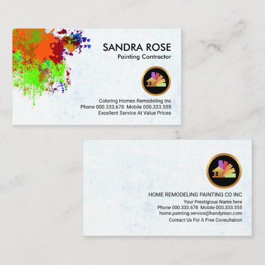 Verf Splatter op wit peeling behang Visitekaartje (Voorkant / Achterkant)