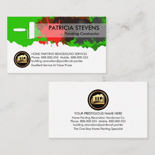 Verf Splatter Peeling Wall Roller Brush Visitekaartje (Voorkant / Achterkant)