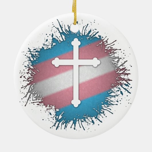 Verf Splatter Transgender Pride Christelijke kruis Keramisch Ornament (Achterkant)