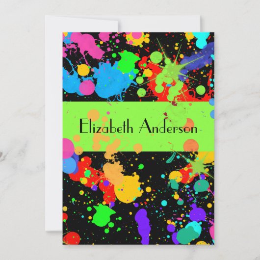 Verf Splatter, zoete zestien, Aangepaste uitnodigi Kaart (Voorkant)