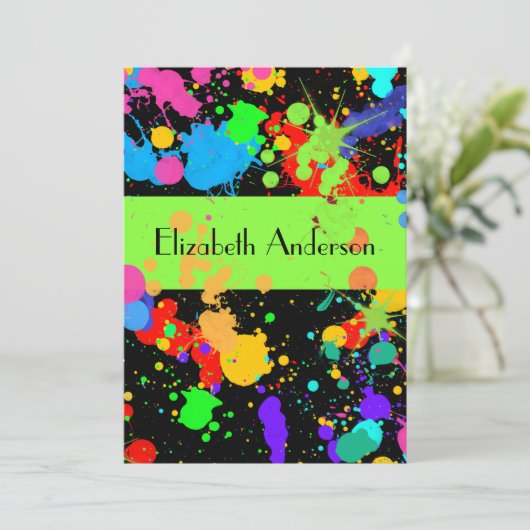 Verf Splatter, zoete zestien, Aangepaste uitnodigi Kaart (Staand voorkant)