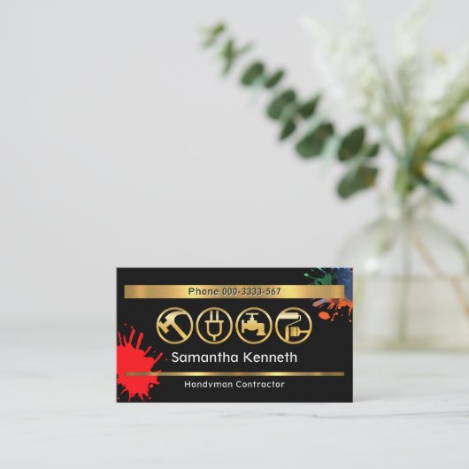 Verf Splattered Wall Handyman Tools Visitekaartje (Staand voorkant)