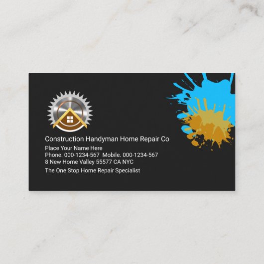 Verf Splattered Wall Handyman Tools Visitekaartje (Achterkant)