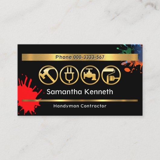 Verf Splattered Wall Handyman Tools Visitekaartje (Voorkant)