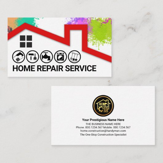 Verf Spletters Rood Dakgereedschap Lijst Visitekaartje (Voorkant / Achterkant)