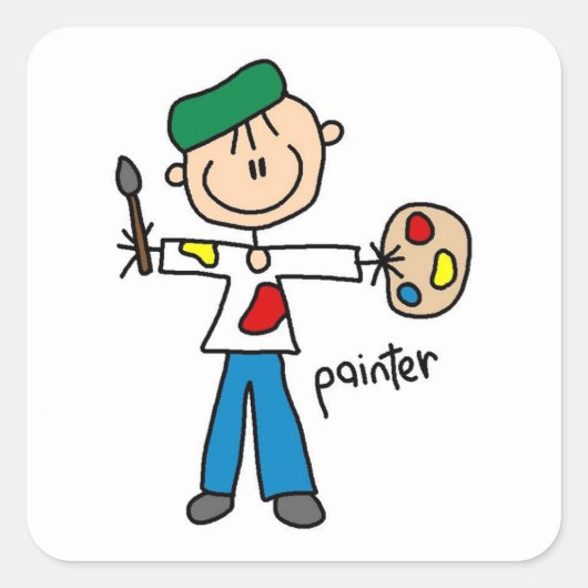 Verf Stickfiguur Vierkante Sticker (Voorkant)