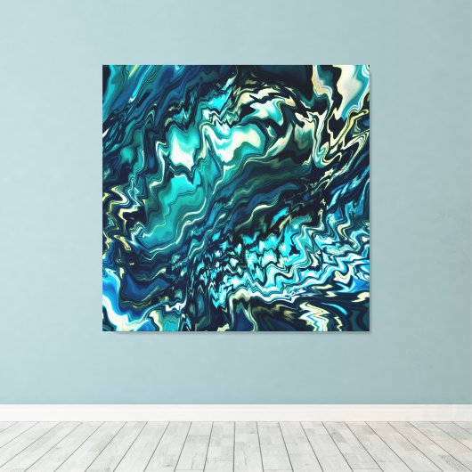 Verf stromende golven Aqua Black, Emerald Canvas Afdruk (Insitu (Houten vloer))