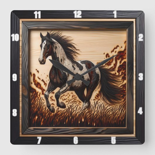 Verf Veld: Zonovergoten Trot Hout Custom Design Vierkante Klok (Voorkant)