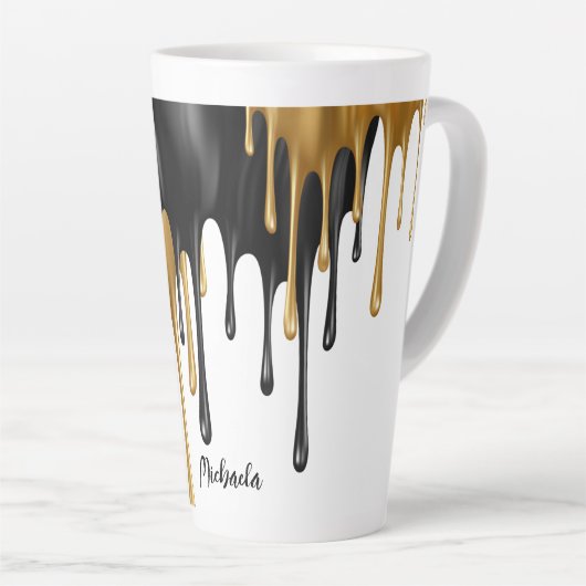 Verf voor zwart en gouddruppels op maat latte mok (Rechterhoek)