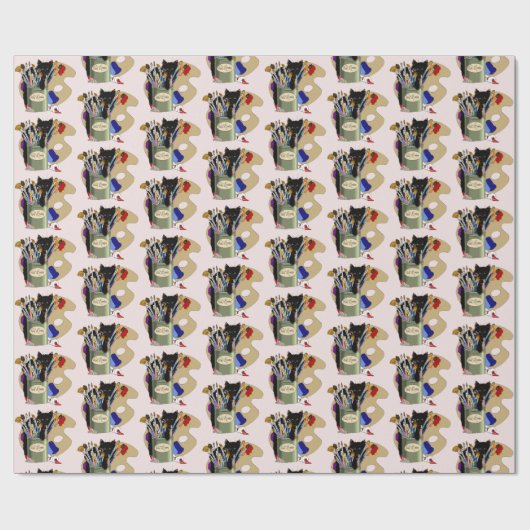 verfborstels pallet zwart kitten artiest cadeaupapier (Vlak)