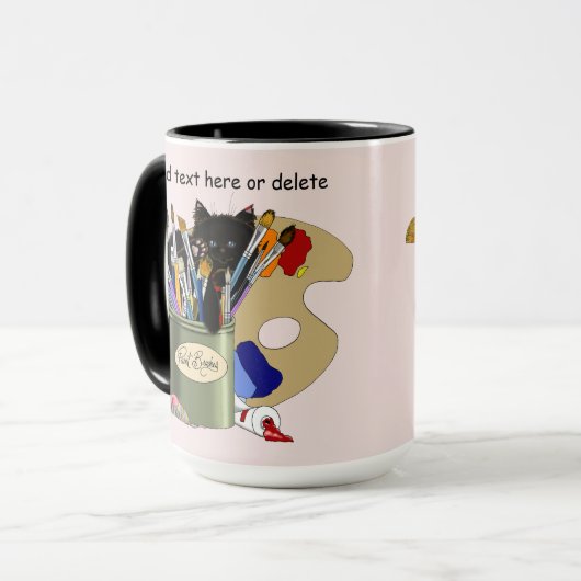 verfborstels pallet zwart kitten artiest mok (Voorkant links)