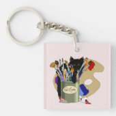 verfborstels pallet zwart kitten artiest sleutelhanger (Voorkant)