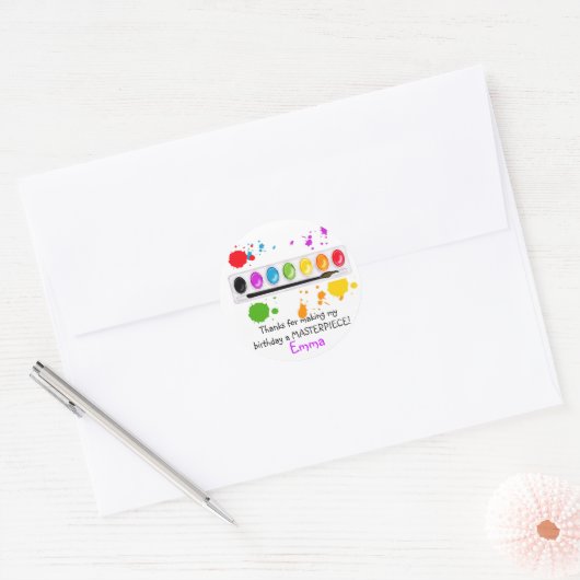 verfdoos met splatters ronde sticker (Envelop)