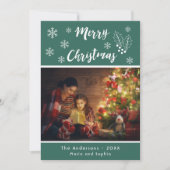 Verfijn kerstfotokaart, groen en wit schrift feestdagenkaart (Voorkant)