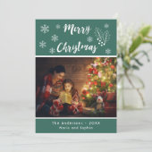 Verfijn kerstfotokaart, groen en wit schrift feestdagenkaart (Staand voorkant)
