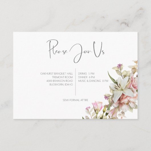 Verfijn matig roze Roos en Lily-ontvangst Informatiekaartje (Achterkant)