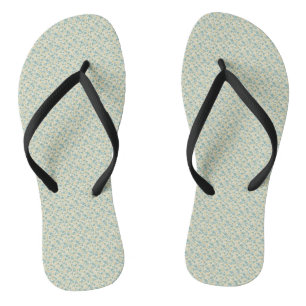 Verfijnd 1940s Stofachtig Teal en Mosterd Bloemmot Teenslippers