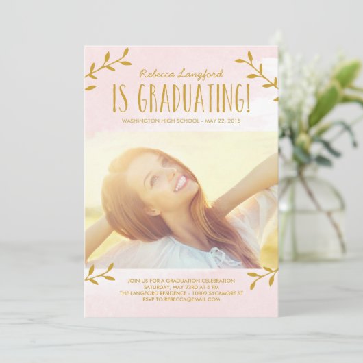 Verfijnd Afstudeer Uitnodiging Roze (Staand voorkant)