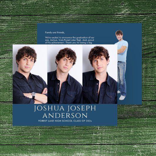 Verfijnd Afstuderen Drie-foto Royal Blue Notitiekaartje