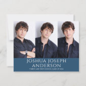 Verfijnd Afstuderen Drie-foto Royal Blue Notitiekaartje (Voorkant)