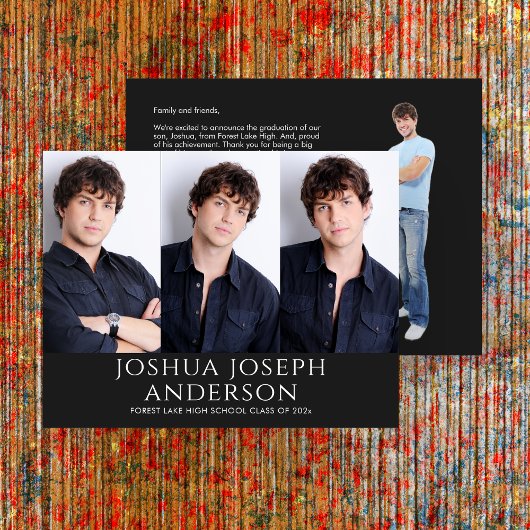 Verfijnd Afstuderen Drie-foto Zwart Notitiekaartje