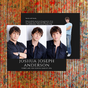 Verfijnd Afstuderen Drie-foto Zwart Notitiekaartje