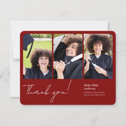 Verfijnd Afstuderen Fotocollage Ruby Rood Bedankkaart (Voorkant)