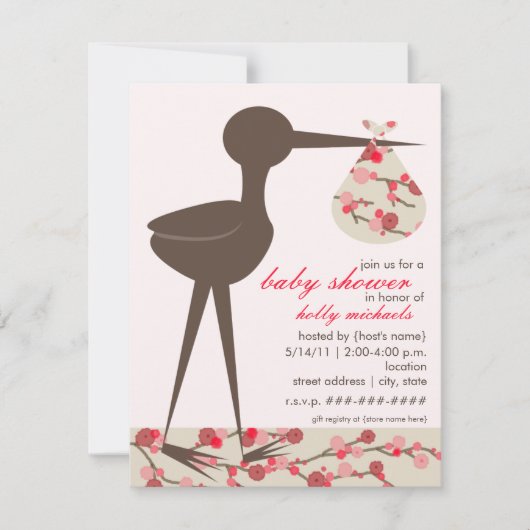 Verfijnd Baby shower van Stork Cherry Blossom Kaart (Voorkant)