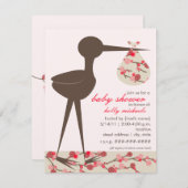 Verfijnd Baby shower van Stork Cherry Blossom Kaart (Voorkant / Achterkant)