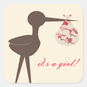 Verfijnd Baby shower van Stork Cherry Blossom Vierkante Sticker