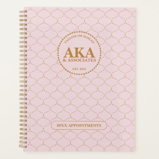 Verfijnd Bedrijfs Monogram Roze Gouden Trellis Planner (Voorkant)