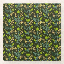 Verfijnd blauw & beige bloempatroon ontwerp  glazen onderzetter