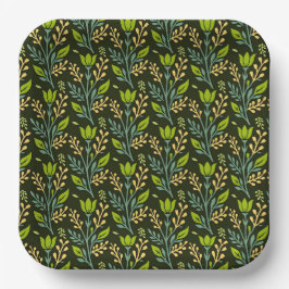 Verfijnd blauw & beige bloempatroon ontwerp  papieren bordje