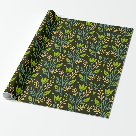 Verfijnd blauw & beige bloempatroonontwerp cadeaupapier (Uitgerold)