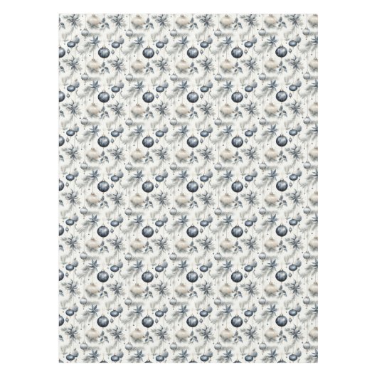 Verfijnd Blauw Beige & Gouden Kerstmis Tafelkleed (Voorkant)