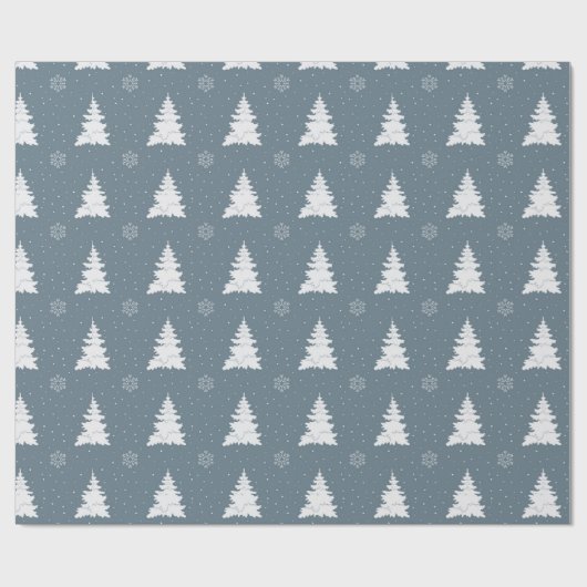 Verfijnd blauw en wit kerstboompatroon cadeaupapier (Vlak)
