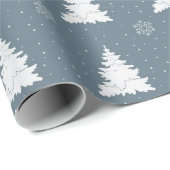 Verfijnd blauw en wit kerstboompatroon cadeaupapier (Rol Hoek)
