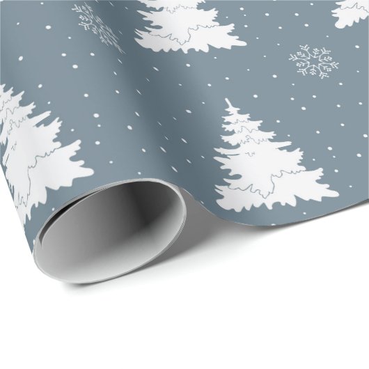 Verfijnd blauw en wit kerstboompatroon cadeaupapier (Rol Hoek)