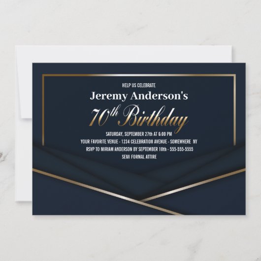 Verfijnd Blauw Goud 70e Verjaardagsfeestje Kaart (Voorkant)