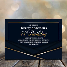 Verfijnd Blauw Goud 75e Verjaardagsfeestje Kaart