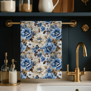 Verfijnd Blauw Ivoren Bloem Zacht Keukenhanddoek