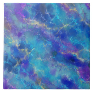 Verfijnd blauw, paars en goud marmerpatroon tegeltje